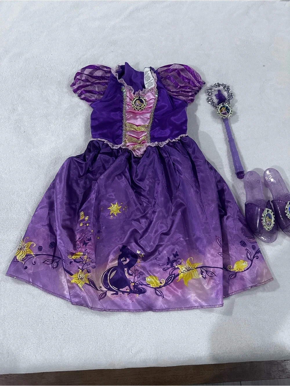 Disney Purple and Pink Rapunzel-Style Princess Costume with Wand and Shoes